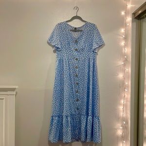 Pretty, light blue and white, flowing, button down dress